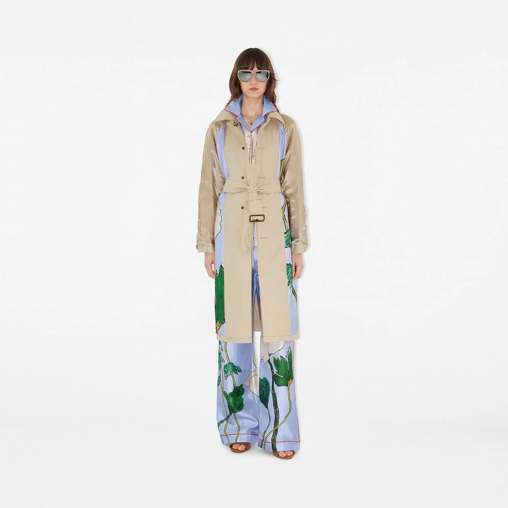 Long Highgrove Gabardine Car Coat in Nutmeg - Women, Cotton | Burberry® Official