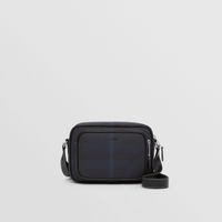 Exaggerated Check and Leather Crossbody Bag in Navy Blue - Men | Burberry® Official