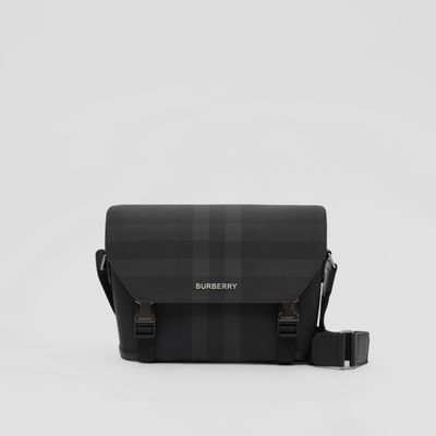 Charcoal Check and Leather Small Messenger Bag | Burberry® Official
