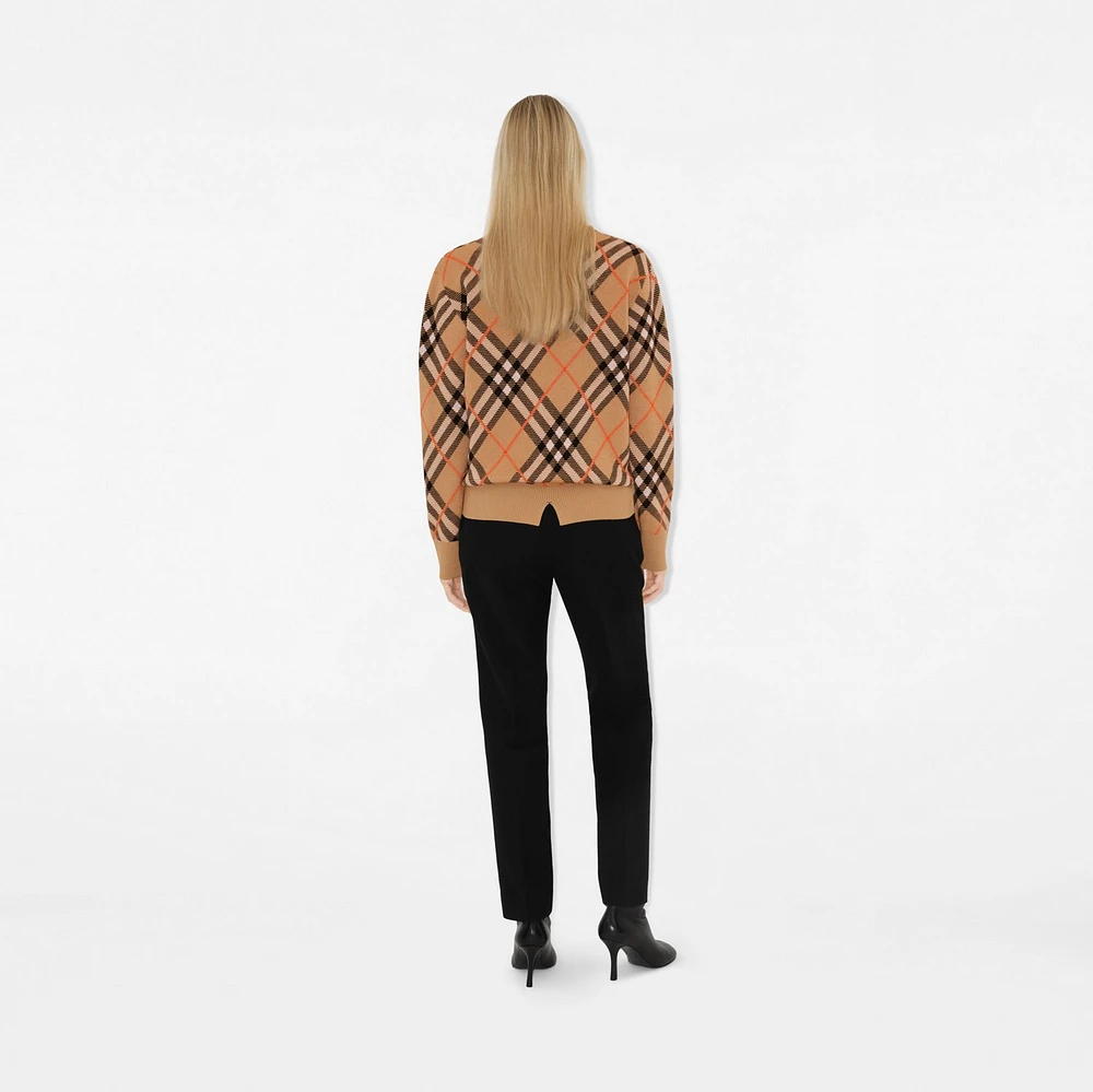 Check Wool Blend Sweater in Sand - Women, Nylon | Burberry® Official