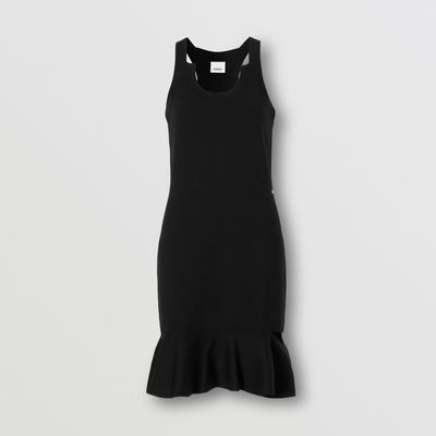 Cut-out Peplum Hem Silk Wool Blend Dress Black - Women | Burberry® Official