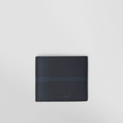 Exaggerated Check and Leather Bifold Wallet in Dark Charcoal Blue - Men | Burberry® Official