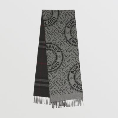 Reversible Check and Monogram Cashmere Scarf in Shale Grey | Burberry United States