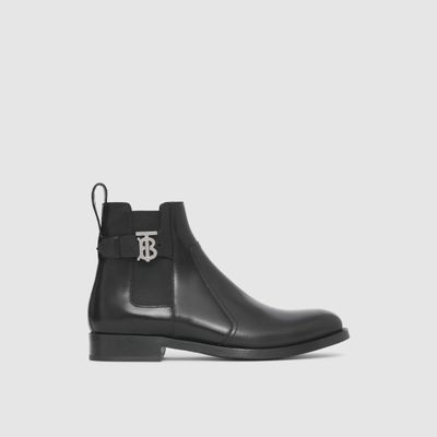 Monogram Motif Leather Chelsea Boots Black - Men | Burberry® Official