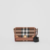 Knitted Check and Leather Note Crossbody Bag in Dark Birch Brown - Women | Burberry® Official