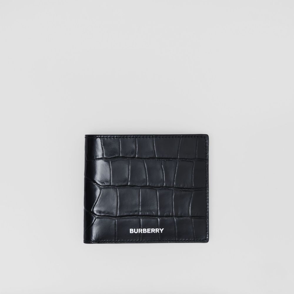 Embossed Leather Bifold Wallet in Black - Men | Burberry® Official