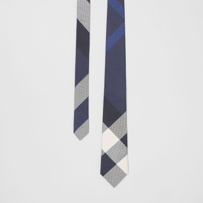 Classic Cut Exaggerated Check Silk Tie in Bright Navy - Men | Burberry® Official