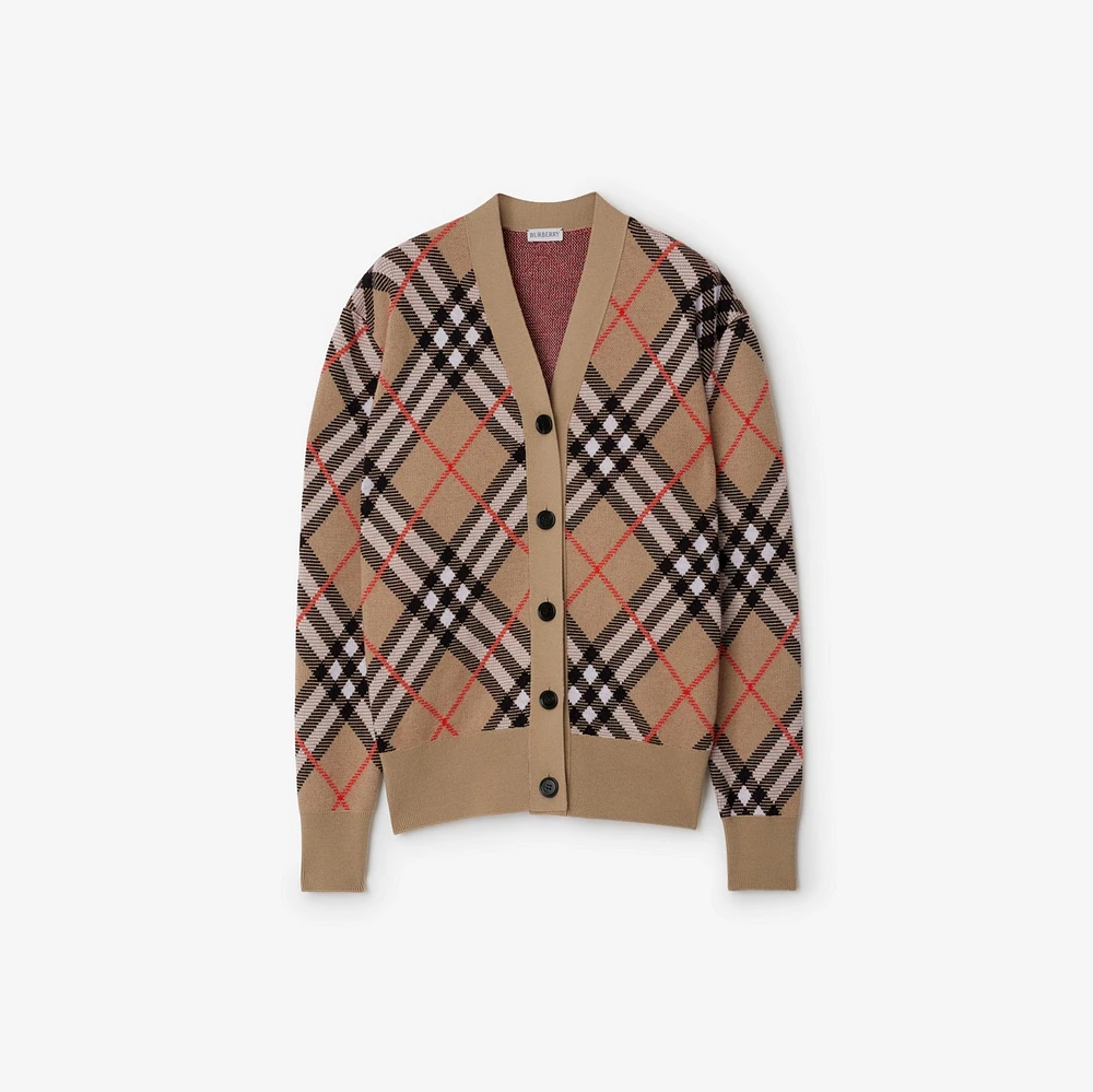 Check Wool Blend Cardigan in Sand - Women, Nylon | Burberry® Official