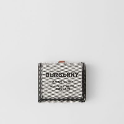Horseferry Print Cotton Canvas Folding Wallet in Black/tan - Women | Burberry® Official