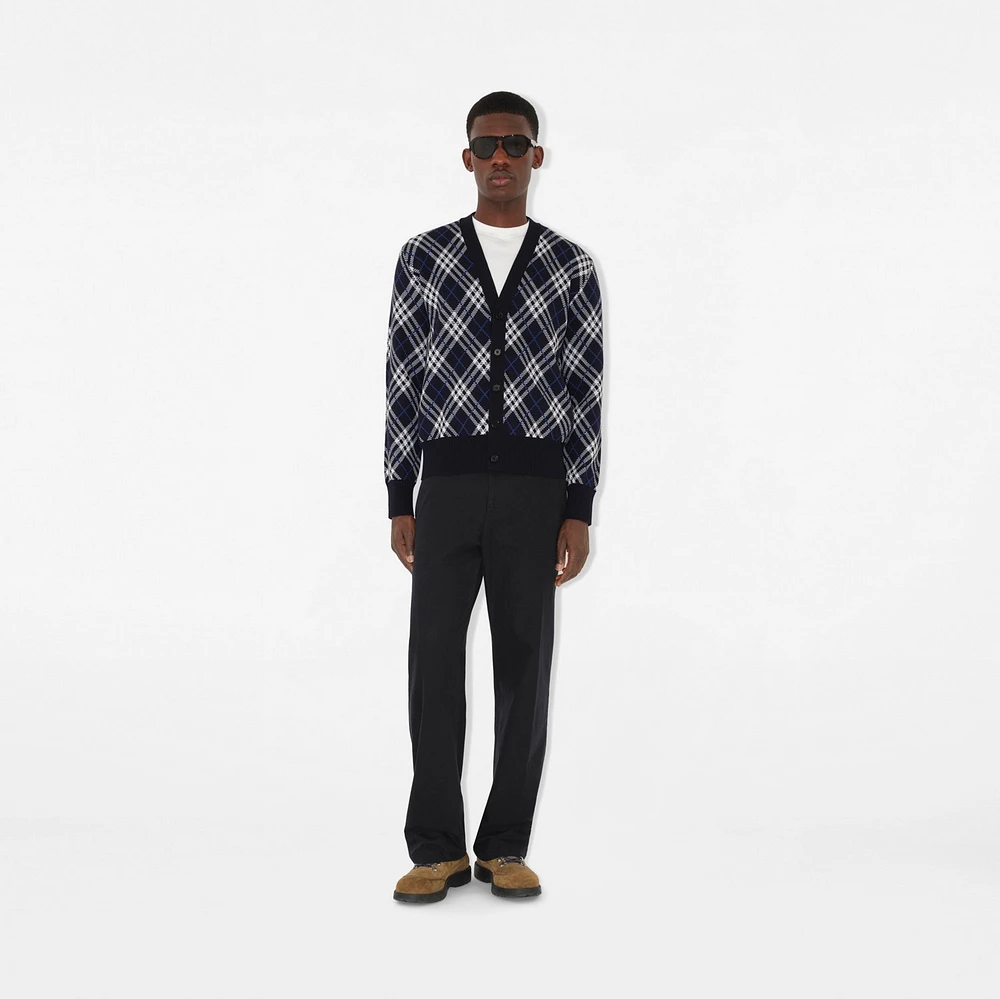 Check Wool Blend Cardigan in Ink blue - Men | Burberry® Official