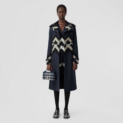 Chevron Check Wool Jacquard Waterloo Trench Coat - Exclusive Capsule Collection Dark Charcoal Blue Women | Burberry® Official