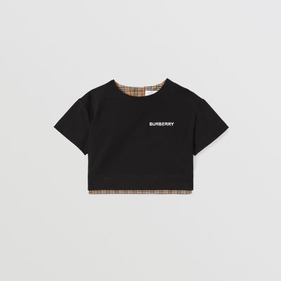 Check Panel Cotton T-shirt Black - Children | Burberry® Official