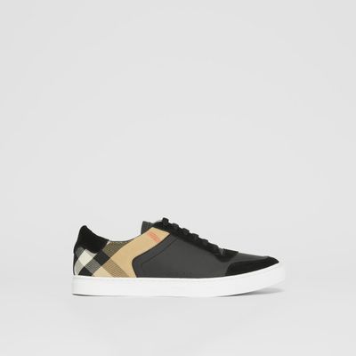 Leather, Suede and House Check Cotton Sneakers Black - Men | Burberry® Official