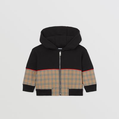 Check Panel Cotton Hooded Top Black - Children | Burberry® Official