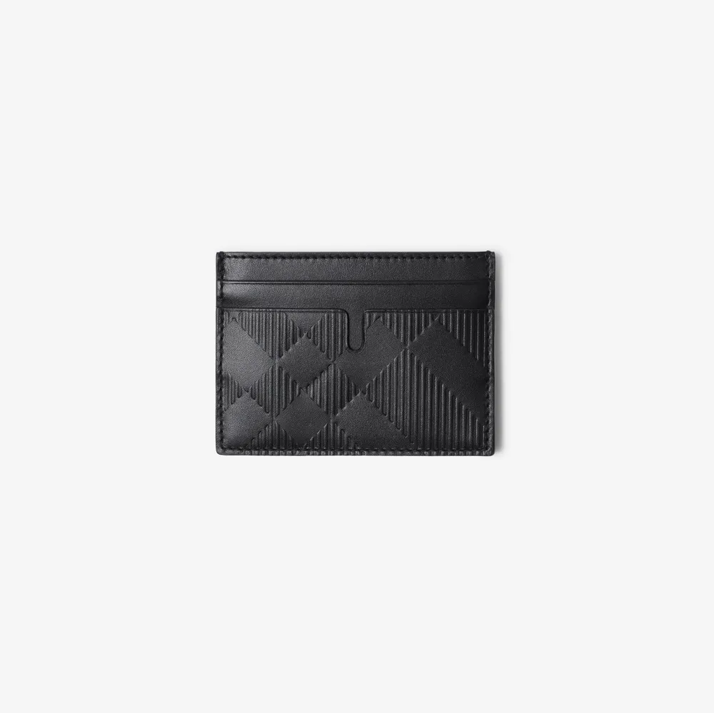 Embossed Check Card Case in Black - Men, Leather | Burberry® Official