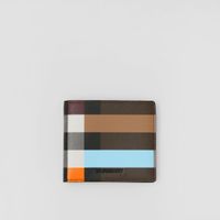 Colour Block Check and Leather Bifold Wallet in Dark Birch Brown - Men | Burberry® Official