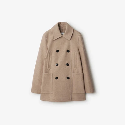 Wool Nylon Pea Coat in Taupe melange - Women | Burberry® Official