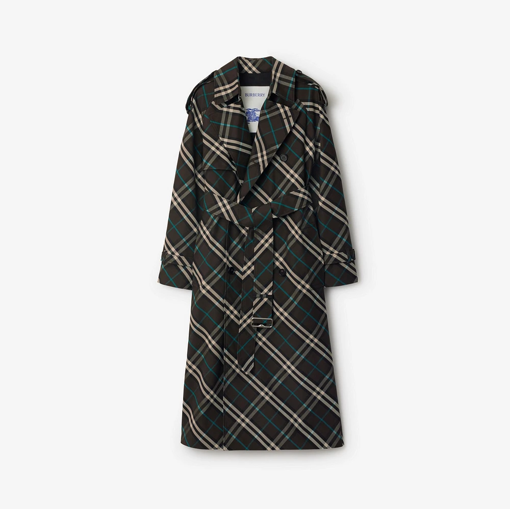 Long Check Cotton Blend Trench Coat in Snug - Women, Nylon | Burberry® Official