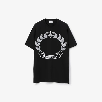 Oak Leaf Crest Cotton T-shirt in Black - Women | Burberry® Official