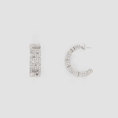 Crystal Detail Palladium-plated Logo Hoop Earrings in Palladio/crystal - Women | Burberry® Official