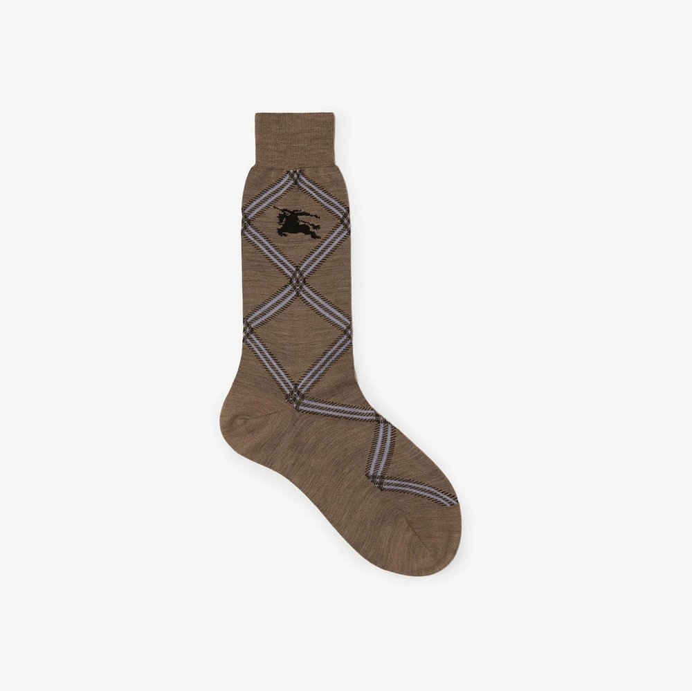Check Wool Cotton Blend Socks in Linden | Burberry® Official