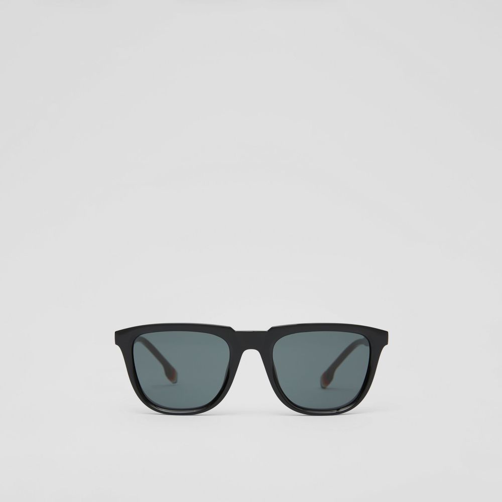 Stripe Detail Square Frame Sunglasses in Black