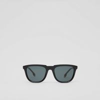 Stripe Detail Square Frame Sunglasses in Black