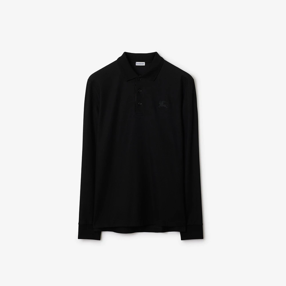 Long-sleeve Cotton Polo Shirt in Black - Men | Burberry® Official