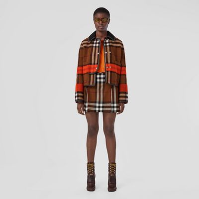 Check Wool Pleated Skirt Dark Birch Brown - Women | Burberry® Official
