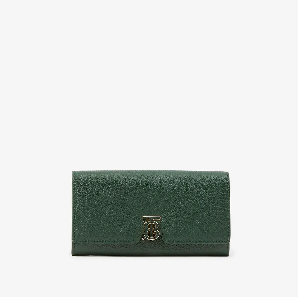 Embossed Leather TB Continental Wallet in Dark Viridian Green - Women