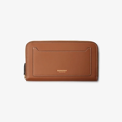 Large Leather Zip Wallet in Warm russet brown - Women | Burberry® Official