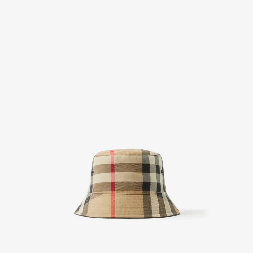 Exaggerated Check Cotton Bucket Hat in Archive beige - Men | Burberry® Official