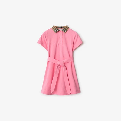 Check Collar Cotton Polo Shirt Dress in Blossom | Burberry® Official