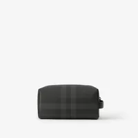 Check and Leather Travel Pouch in Charcoal - Men, Canvas | Burberry® Official