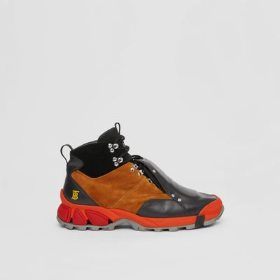 Leather and Suede Tor Boots Orange/black - Men | Burberry® Official