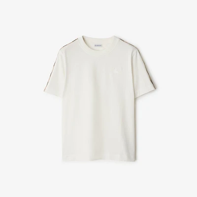 Check Trim Cotton T-shirt in Chalk - Women | Burberry® Official