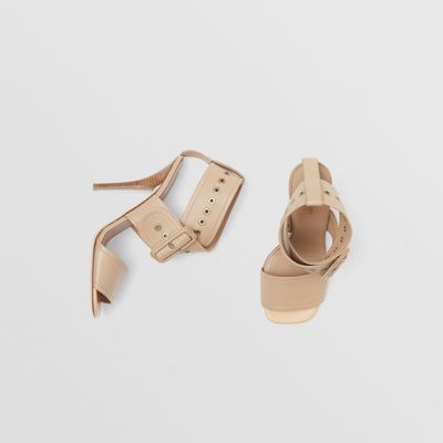 Buckled Strap Leather Stiletto-heel Sandals Soft Fawn - Women | Burberry® Official