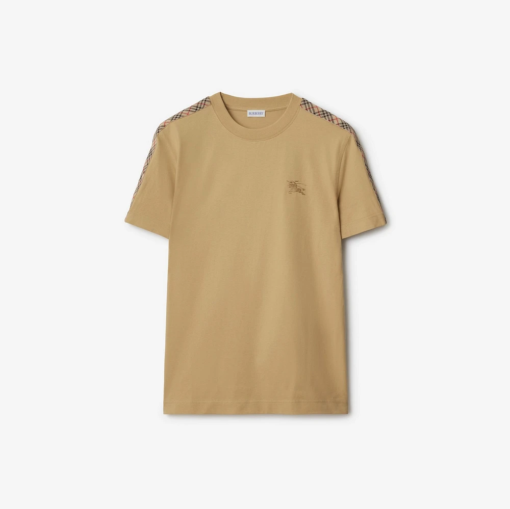 Check Trim Cotton T-shirt in Flax beige - Men | Burberry® Official