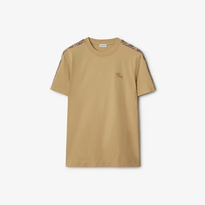 Check Trim Cotton T-shirt in Flax beige - Men | Burberry® Official