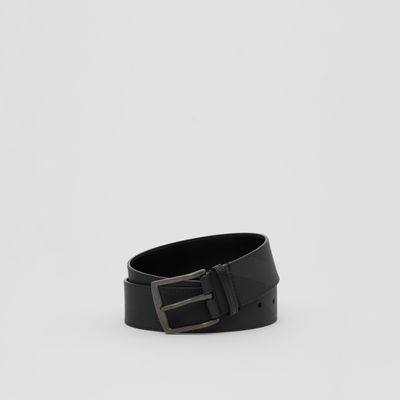 Charcoal Check and Leather Belt Charcoal/black - Men | Burberry® Official