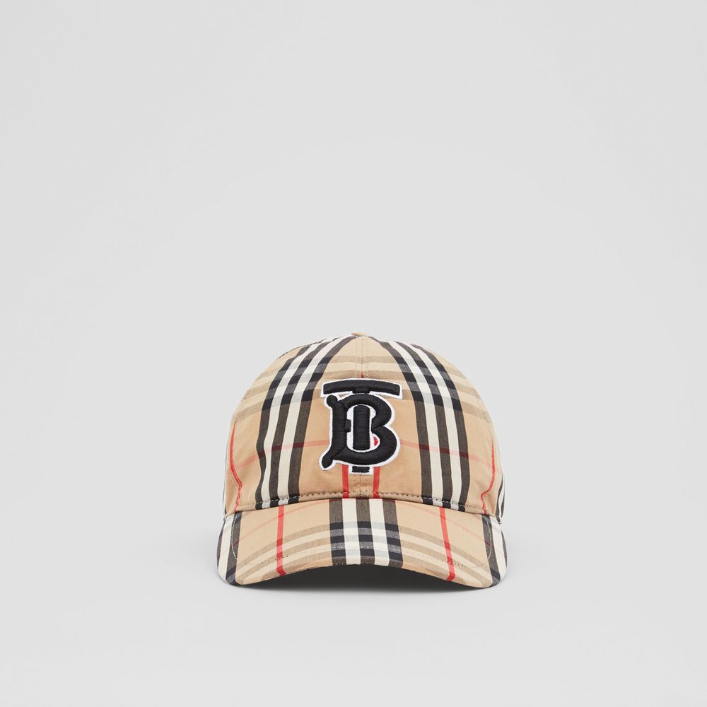 Monogram Motif Vintage Check Cotton Baseball Cap Archive Beige | Burberry® Official