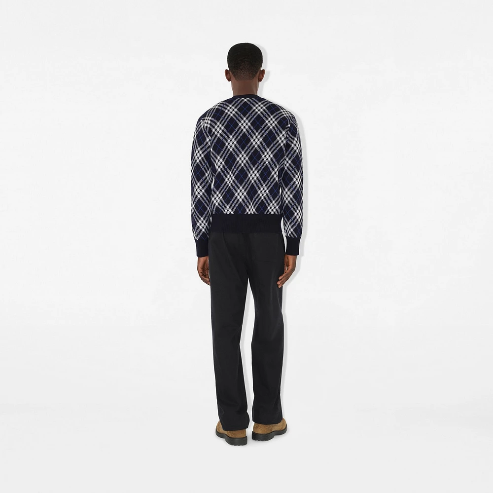 Check Wool Blend Cardigan in Ink blue - Men | Burberry® Official
