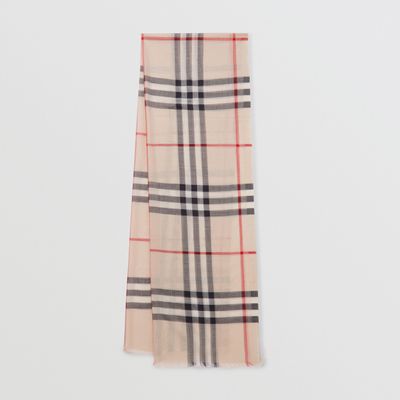 Lightweight Check Wool Silk Scarf in Stone | Burberry® Official