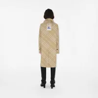 Mid-length Reversible Check Gabardine Car Coat in Flax - Women, Cotton Gabardine | Burberry® Official