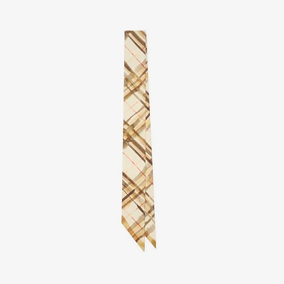 Skinny Reversible Check Silk Scarf in Nutmeg | Burberry® Official