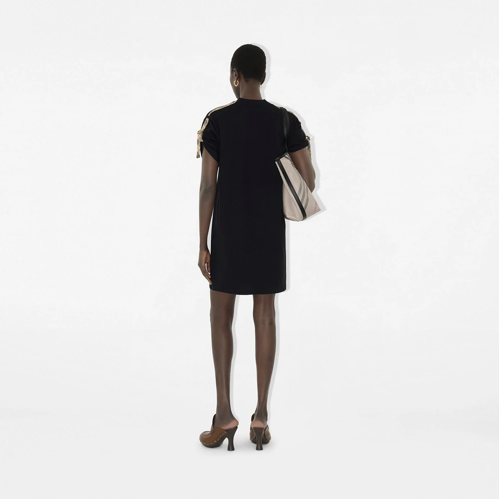 Check Trim Cotton T-shirt Dress in Black - Women | Burberry® Official