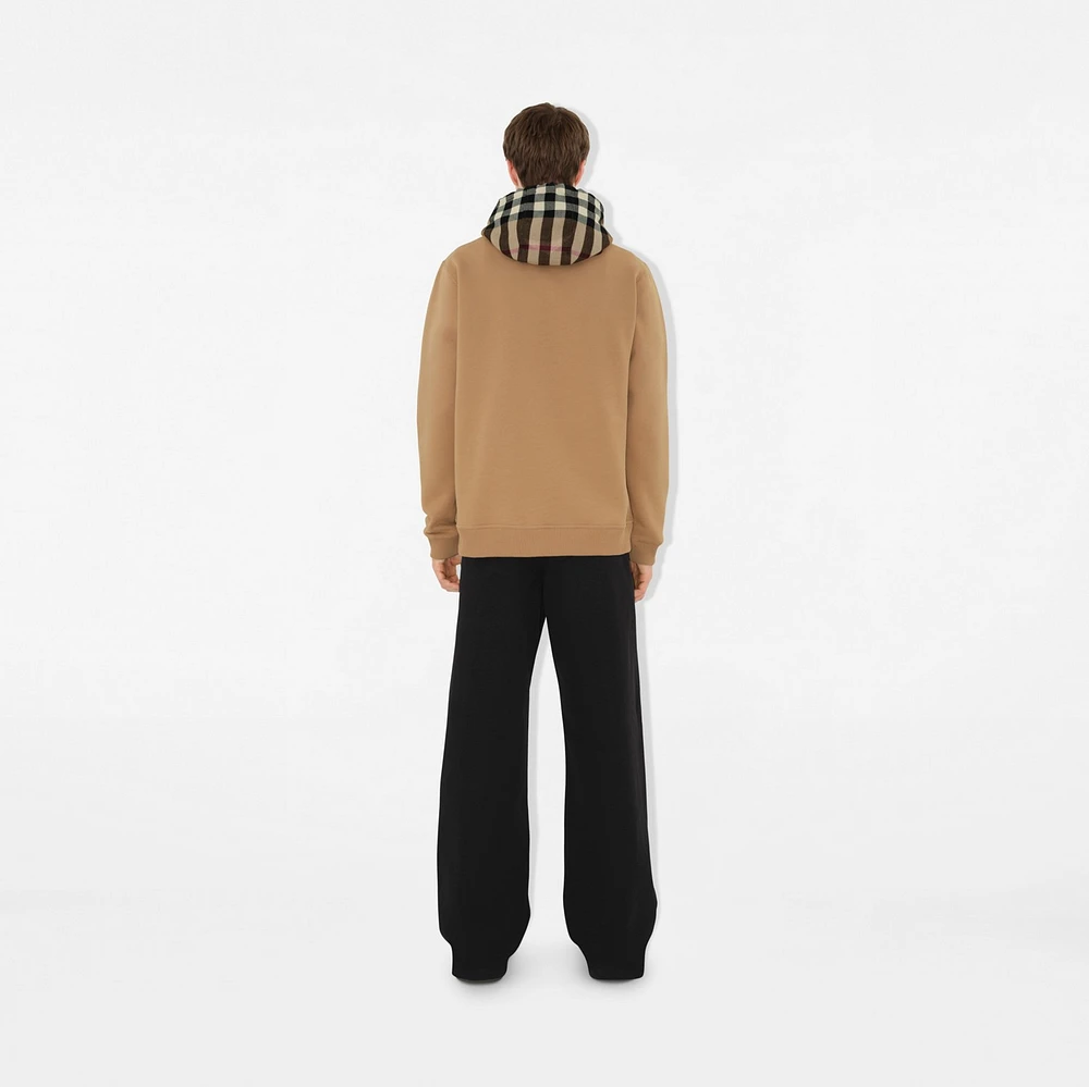 Check Trim Cotton Blend Hoodie in Camel - Men | Burberry® Official