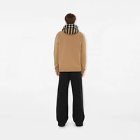 Check Trim Cotton Blend Hoodie in Camel - Men | Burberry® Official