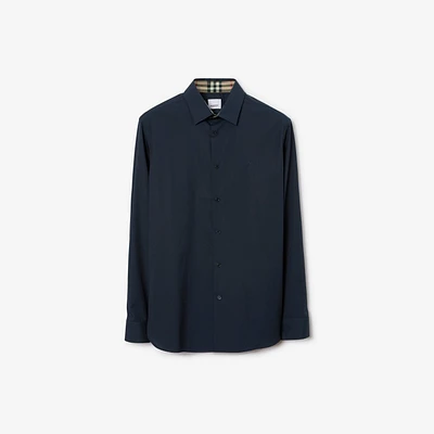 Slim Fit Stretch Cotton Shirt in Navy
