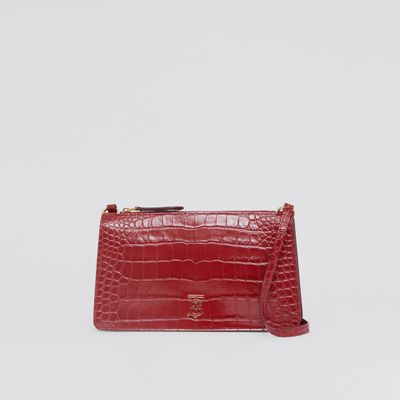 Embossed Leather Mini TB Shoulder Pouch in Dark Carmine - Women | Burberry® Official